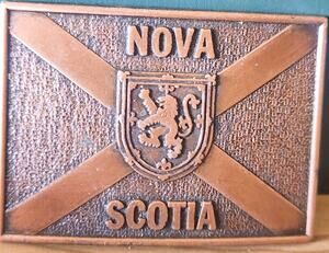 1970's Nova Scotia Belt Buckle Coat Of Arms / Flag Made In Canada Vintage